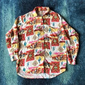 Vintage Western Cowboy Button Up Ling Sleeve Shirt
